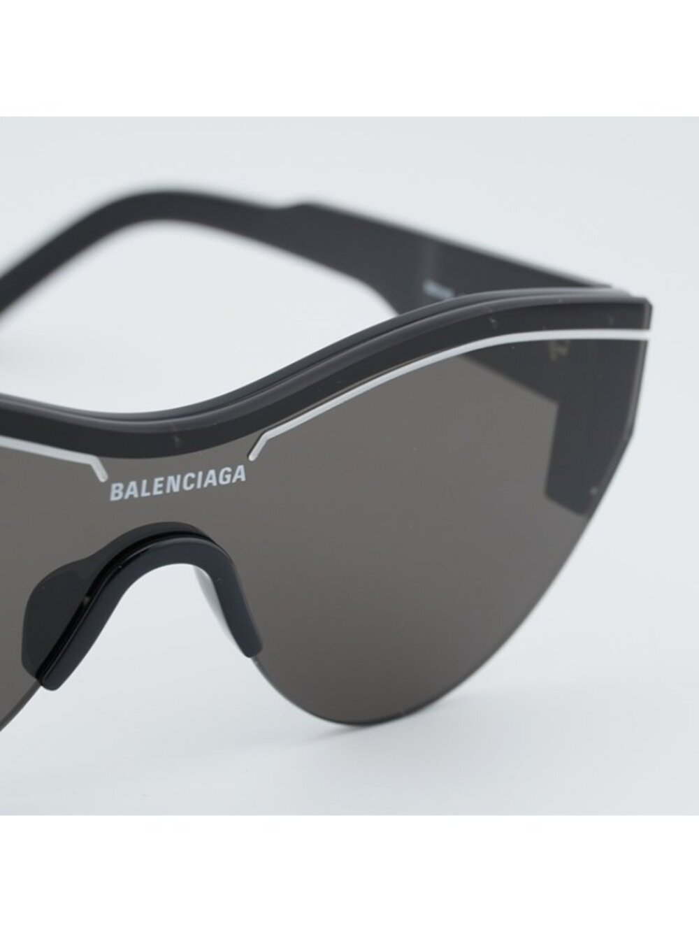 Balenciaga BB0004S 001 Semi Rim Sunglasses Black Shield Frame, Grey Lenses - Picture 2 of 10